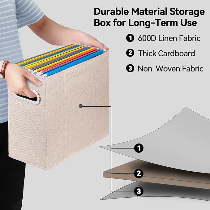 4 Packs Letter Size File Organizer, File Folders Organizer, Fabric Storage Box, Collapsible Paper Organizer with Metal Handle
