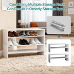DUMOS 31 Inch Stackable White Shoe Rack, 2-Tier Wooden Storage Benches Organizer, Freestanding Entryway Bench for 6-9 Pairs S