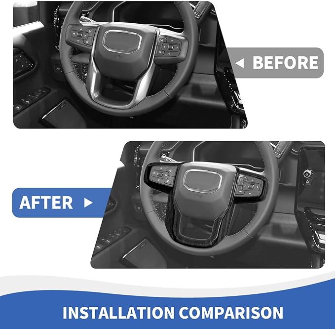 Steering Wheel Trim Cover Compatible with GMC-Sierra 1500 2019-2025 & GMC-Sierra 2500HD/3500HD 2020-2024, for GMC-Yukon 2021-2024, Black Wood Grain