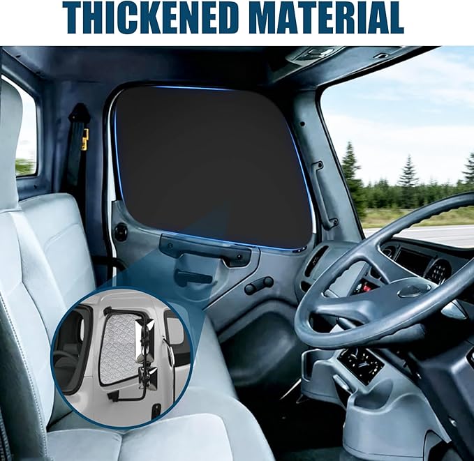 Side Window Sun Shade for Freightliner Business Class M2 S22002-2026, Custom Fit 210T Reflective Sunshade for Semi Truck, 6-Layer Heat Insulation Privacy Protector, Block 99% UV Rays, 2PCS