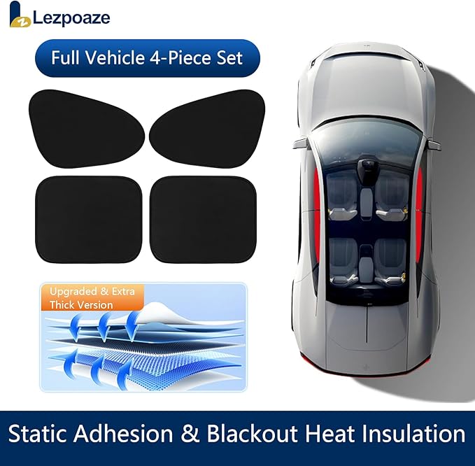 4-Pack Car Window Shades, Static Cling Foldable Sun Shades, 99% UV & Glare Blocker. Semi-Coverage Design for Unobstructed View, Universal Fit for Most Cars, SUVs, Minivans — Perfect for Road Trips.