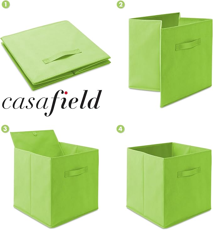 Casafield Set of 6 Collapsible Fabric Cube Storage Bins, Lime Green - 13" Foldable Cloth Baskets for Shelves, Cubby Organizer