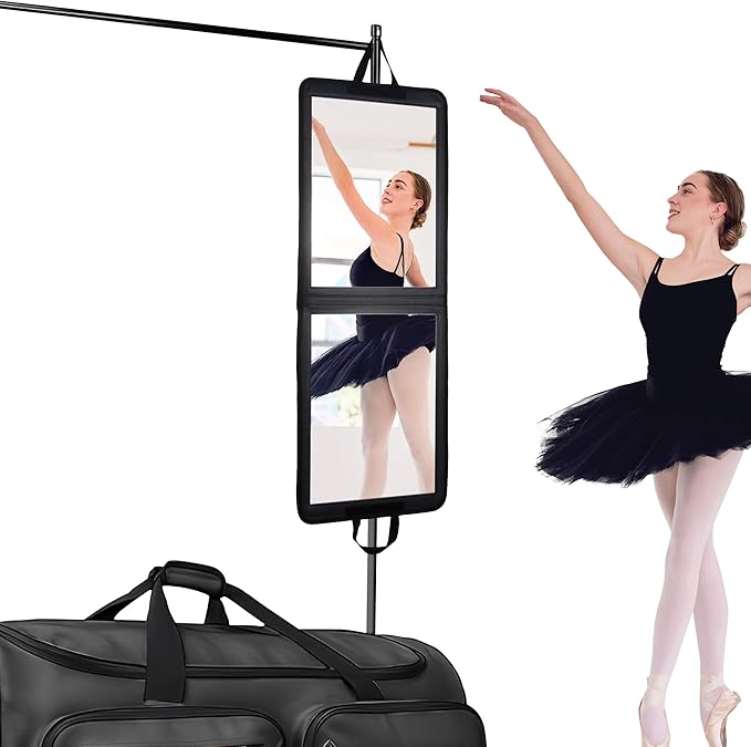 LPHUMEX Foldable Portable Full Length Mirror for Camping, Travel, Dancers, 32x13 Inch, Black, Hanging Folding Mirror for Danc