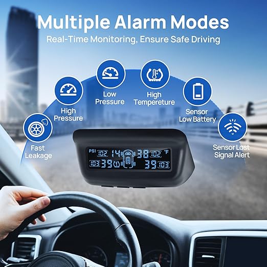 Tire Pressure Monitoring System, RV/Trailler TPMS with Solar Charging & Auto Calibration, M13 LCD Display tpms 4 sensors (0-87PSI)