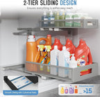 2 Pack 17IN Depth Under Sink Storage Organizer, Large 2-Tier Elegant Mesh Pull Out Shelf for Kitchen and Bathroom Cabinet Org