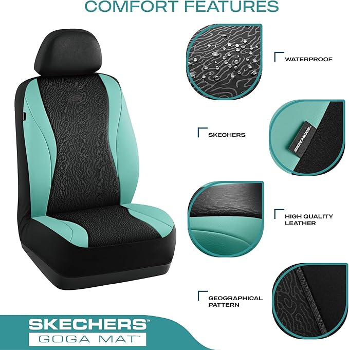 Skechers Car Seat Covers,Leather Seat Covers with GOGA Mat Technology,Waterproof Car Seat Covers Full Sets,Airbag Compatible,