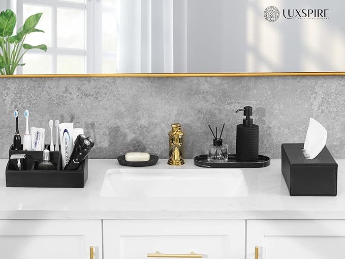 Luxspire Bathroom Counter Organizer, Toothbrush Holder for Bathroom 5 Slot, Large Bathroom Countertop Organizer Storage Marbl