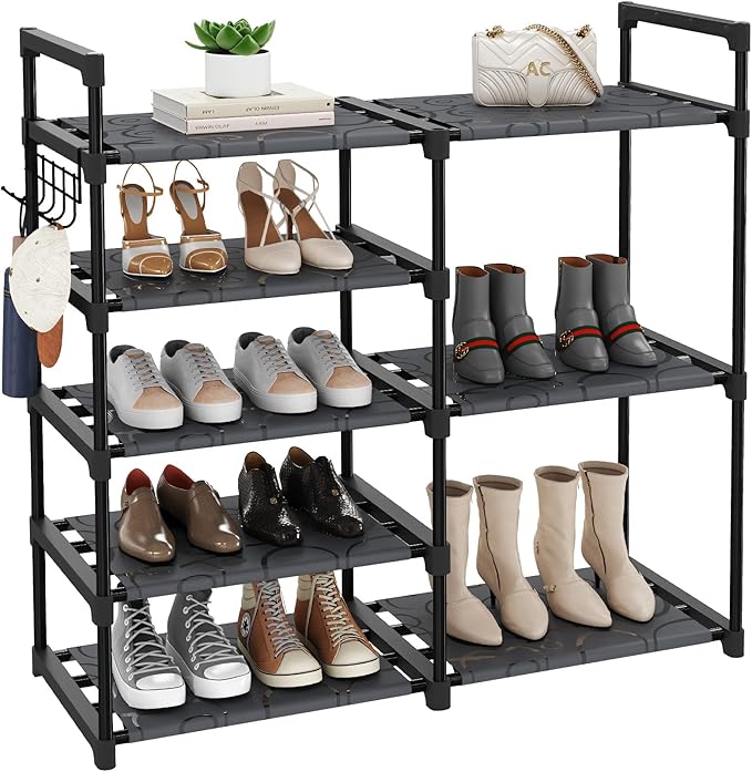 CSXGBAB Black Tubes Closet Shoe Rack, Boot Rack, 5 Tier Oxford Fabric Shelf, Easy Assembly, Sturdy and Durable, Holds Up to 3