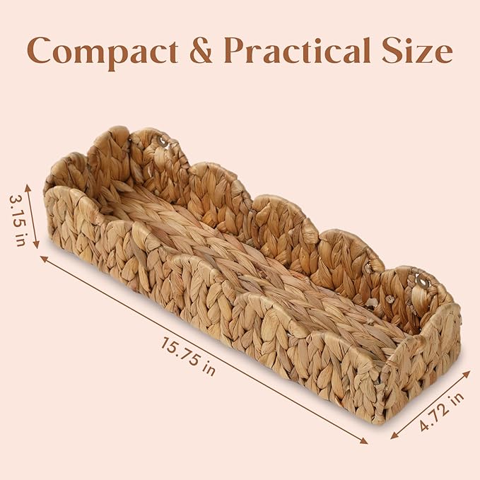 4 Pack Nursery Book Shelves, Scalloped Water Hyacinth Book Shelf for Kids Rooms, Handwoven Floating Book Shelves for Wall, 15