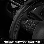 Road Comforts Leather Steering Wheel Cover - Made with PVC Leather - Anti-Slip, Universal Fit 14 1/2 inches to 15 inches - Bl
