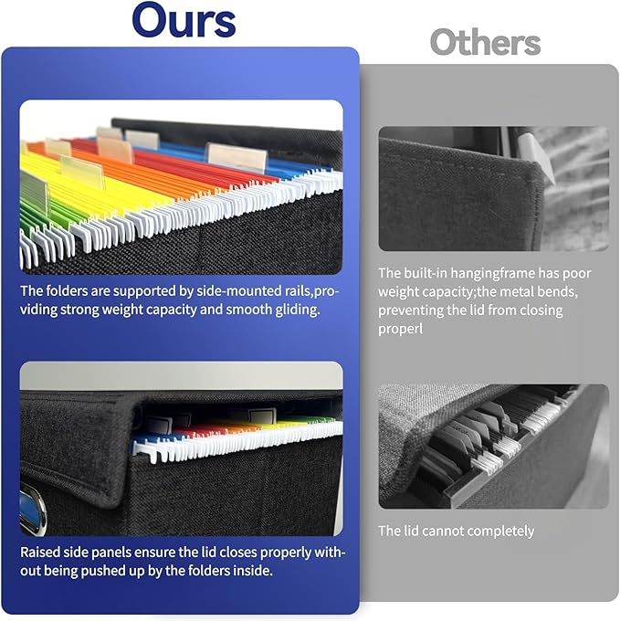 2 Pack Hanging File Folder Box with Lid, Durable Letter Size Filing Storage Box, Sturdy Magazine File Holder with Cardboard S
