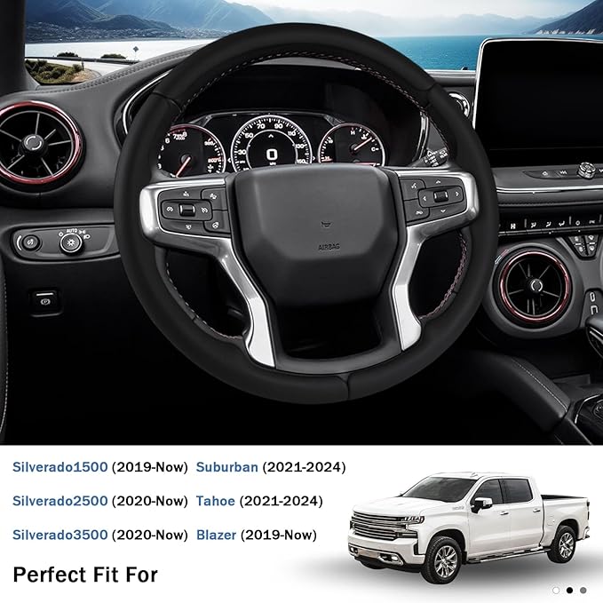 Steering Wheel Cover for Chevy Silverado 1500 2019-Present/ 2500 3500 2020-Present/Blazer 2019-Present (Gasoline Models)/ Suburban Tahoe 2021-2024, Car Steering Wheel Cover Accessories for Chevrolet