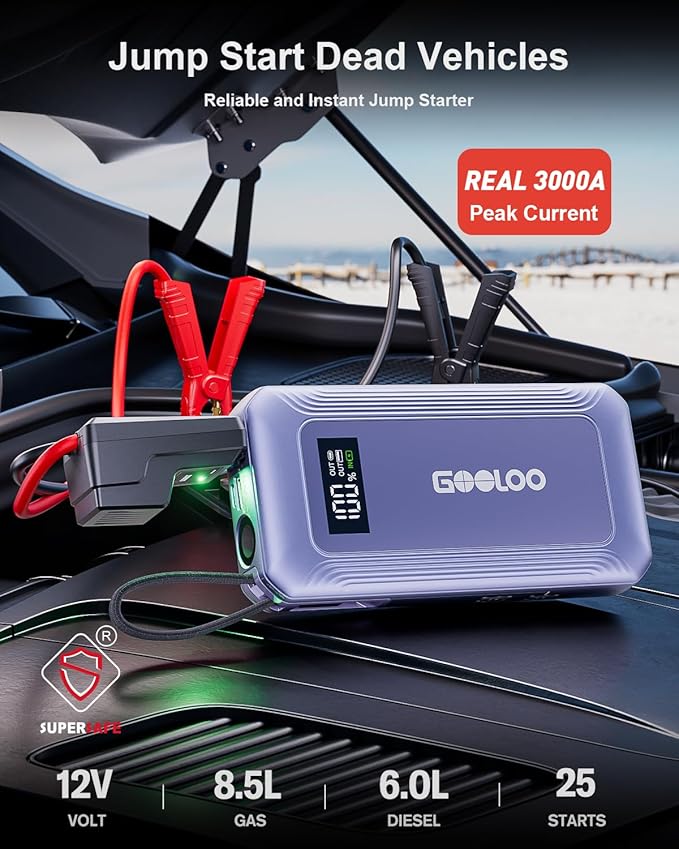 GOOLOO G7 3000A Jump Starter with Built-in Cable,Portable Power Bank for 45W Fast Charging,12V SuperSafe Lithium Jump Box,
