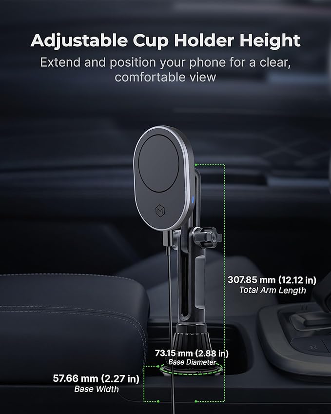 MagSafe 15W Fast Wireless Car Charger Cup Holder Mount, Compatible with iPhone Air/17/16/15/14/13/12 & Galaxy Phones, Strong Magnets for Secure Hold, Easy Installation