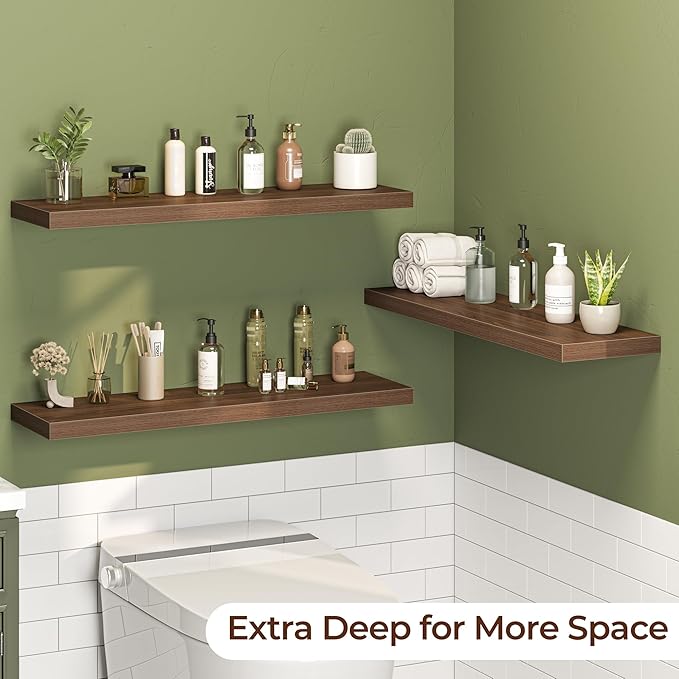 Fun Memories Floating Shelves for Wall 36 Inch Set of 3, Farmhouse Floating Shelves with Invisible Heavy Duty Bracket, 10 Inc