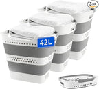 3 Pcs 42L Medium Collapsible Plastic Laundry Basket with Handles, Foldable Laundry Basket Hamper, Pop Up Storage Container Or