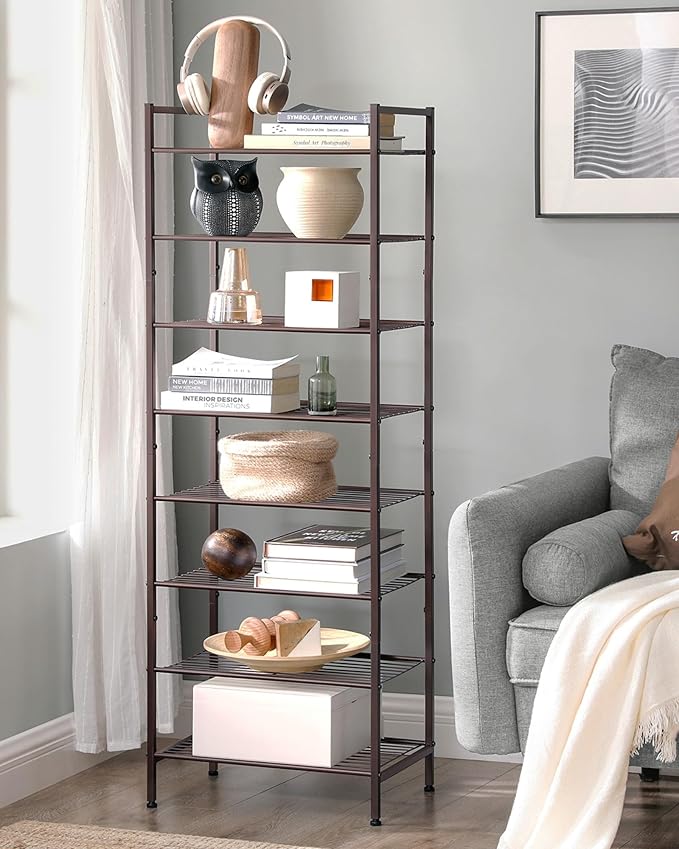 SONGMICS Narrow Shoe Rack - Sturdy 8 Tier Metal Tall Shoe Rack Shelf, Slim Shoe Storage Organizer for Closet Entryway Small S