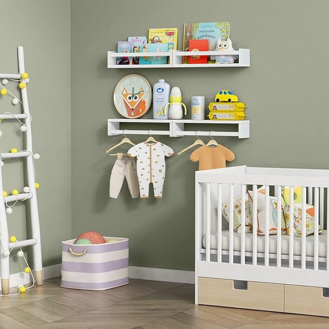 Forbena Floating Nursery Book Shelves for Wall Set of 4, White Wall Bookshelf for Kids Room, Small Wood Book Shelf Bookshelve