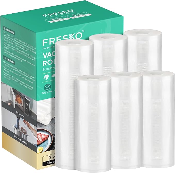 FRESKO Vacuum Sealer Bags Food Rolls 6 Packs - 8" x 20' & 11" x 20', Commercial Grade Seal a Meal Bags for Storage Food and S