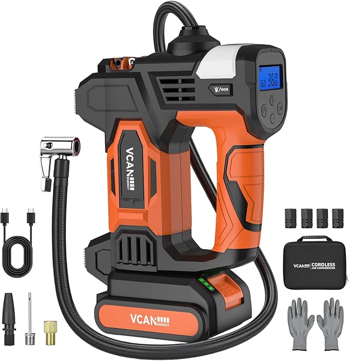 Tire Inflator Portable Air Compressor, 150PSI & 20 V Rechargeable Battery Powered Handheld Air Pump, cordless tire inflator 5X Faster Portable Tire Inflator for Car, Truck, Motorcycle, Bike, Balls