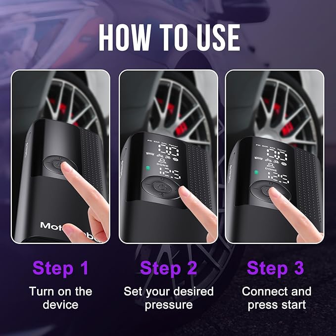 Tire Inflator Portable Air Compressor - Portable Cordless Mini Air Pump with Digital Pressure Gauge, 150PSI 3X Fast Inflation and Auto Shutoff Function Tires Pump for Cars