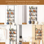 Over Door Hat Organizer 5 Tier Wall Mounted Hat Rack with 4 Adjustable Metal Basket and 3 Hooks Hat Organizer for Baseball ca