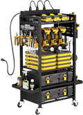 VEVOR 5-Tier Tool Organizer Cart with Charging Station, 8 AC Outlet, Floor Stand Rolling Drill Holder and Tool Battery Storag