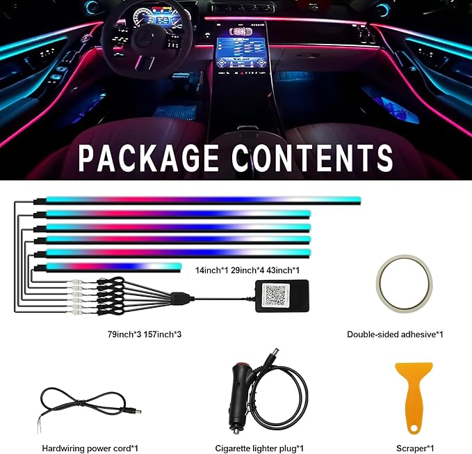 Dreamcolor Interior Car Lights, WEBUPAR Car Accessories 6 in 1 Car LED Strip Lights with APP Control and 213 Modes, 175 inches 593 LEDs Acrylic Fiber Optic Lights, RGB Neon Light Kits