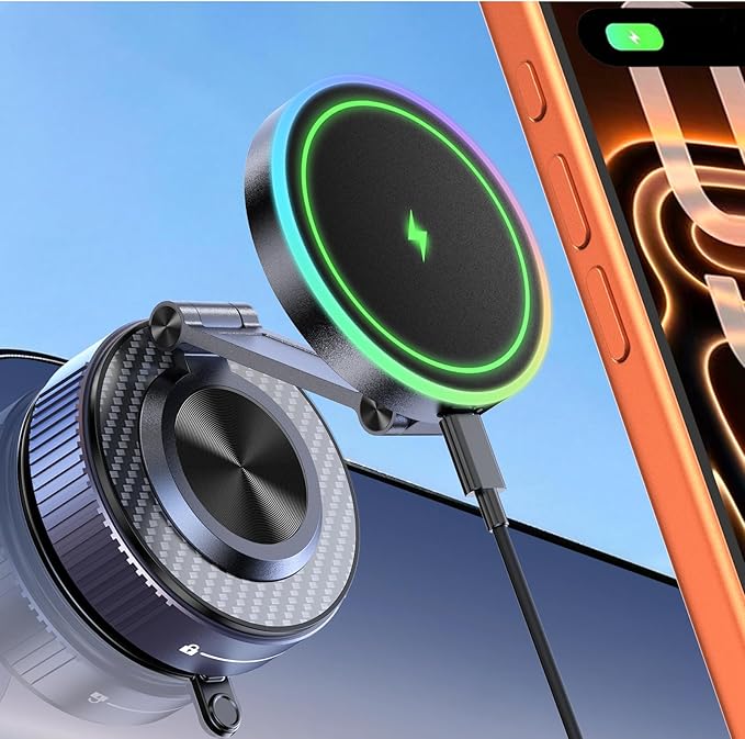 for Magsafe Car Mount Charger, 15W Faster Charging Wireless Car Charger [105+LBS Suction & 3800gf Magnetic] 360° Adjustable, Magnetic Phone Holders for Your Car for iPhone & Android