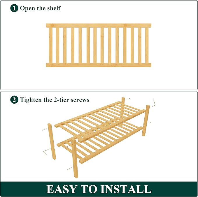Smiry Shoe Rack, 2 Tier Thick Bamboo Shoe Organizer, Stackable Free Standing Wooden Shoe Storage Shelf for Closet, Entryway, 