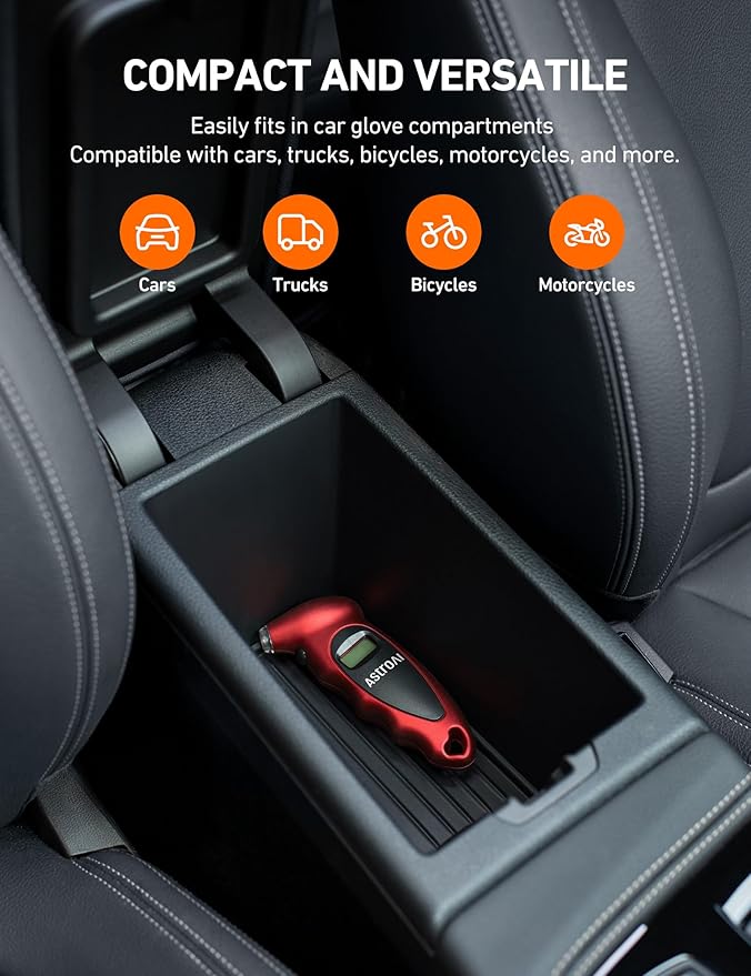 AstroAI Digital Tire Pressure Gauge 0-150PSI（Accurate in 0.1 Increments），4 Units for Car Truck Bicycle with Backlight LCD and Presta Valve Adaptor