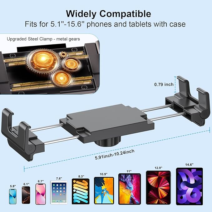 PLDHPRO Tablet Holder for Car Dashboard Heavy Duty Drill Base 360° Adjustable 3-Stage Stand Dash Mount Compatible with iPad, Galaxy Tab, Fire HD, 5.1-15.6'' Phone Tablets for Truck Wall Desk Vehicle