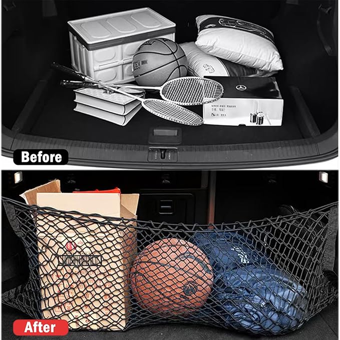 Heavy Duty Envelope Cargo Net, Stretchable Trunk Organizer with Metal Hooks, Adjustable Storage Net for SUV Car Compatible wi