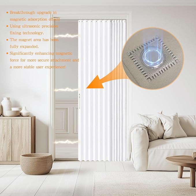 Jilron Accordian Door Curtain, 100% Blackout Folding Magnetic Doorway Curtains,Linen Style Closet Doors,for Room Divider,Priv