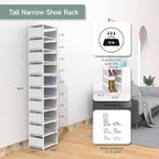10 Tier Vertical Shoe Rack - White Narrow Shoe Rack for Closet & Entryway, Space Saving Tall Shoe Organizer for Small Spaces,