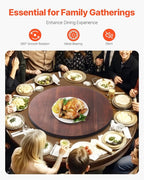 VEVOR 24 in Wood Lazy Susan Turntable, 360° Rotation Round Clear Tabletop Rotating Tray, Acacia Wood Dining Table Centerpiece