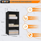 Hanging Closet Organizer - 3-Shelf, Easy Mount Foldable Wardrobe Storage Shelves for Clothes, Handbags, Shoes & Accessories -