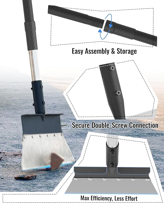Garden Flat Shovel, Heavy Duty Multifunctional Cleaning Shovel with 60" Adjustable Long Handle, Metal Floor Scraper Tool for Weeding, Scraping, Ice & Snow Removal, Driveway, Sidewalk, Garden, Outdoor