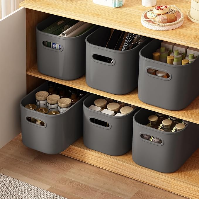 ORGIDOL 8 Pack Dark Grey Storage Bins with Lids Stackable Storage Container for Organizing, Storage Boxes with Handle for She
