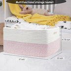 COMFY-HOMI Cotton Rope Woven Basket with Handles for Shelves,Toys,Book, Cloth Storage Baskets for Organizing-17" x 13" x 7.5"