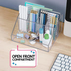 STORi Chloe Clear Plastic Stackable Desk Organizer, Rectangular 6-Compartment Office Supply Holder for Pens, Markers & Notepa