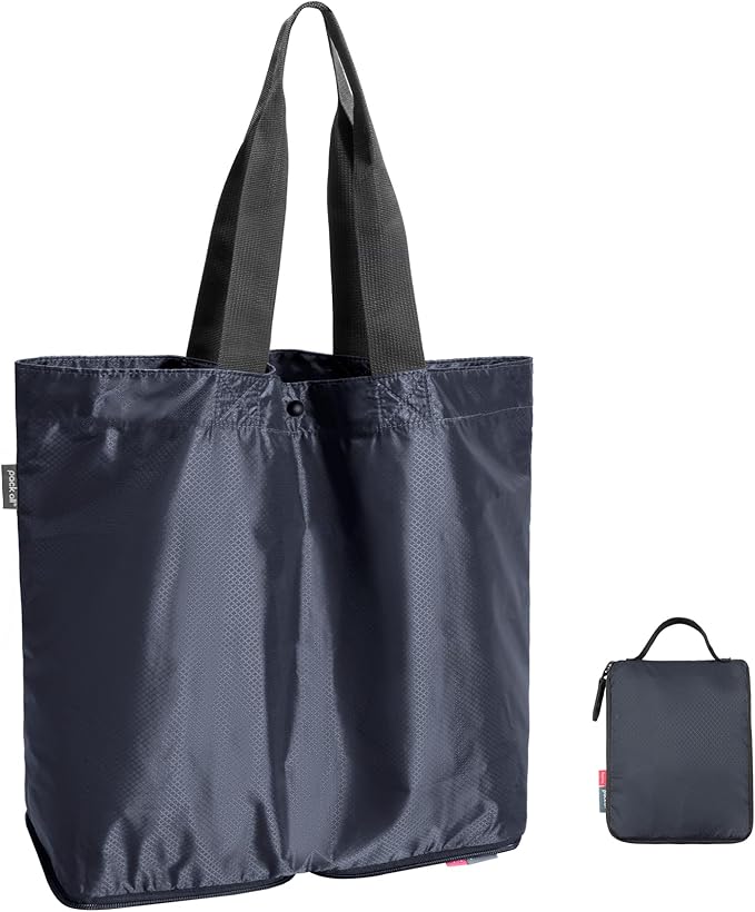 pack all 16L Lightweight Packable Tote Bag, Water Resistant Foldable Grocery Bag, Reusable Shopping Bag (Navy Blue)