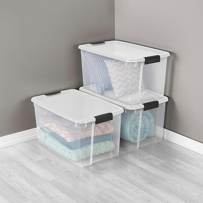 Sterilite 24-Pack Ultra Latching Box, Storage Bins with Lids, Clear Plastic, 70 Quart - Heavy-Duty Organizing Containers for 