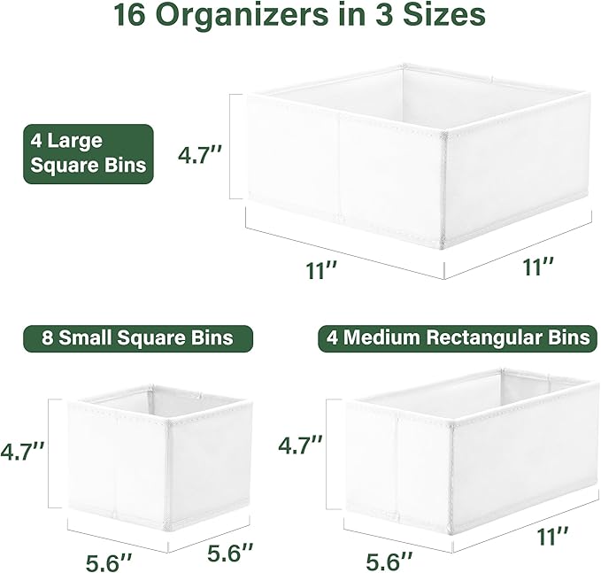 Kootek 16 Pack Drawer Organizer Clothes, Dresser Drawer Organizers for Clothing Fabric Foldable Closet Organizers and Storage