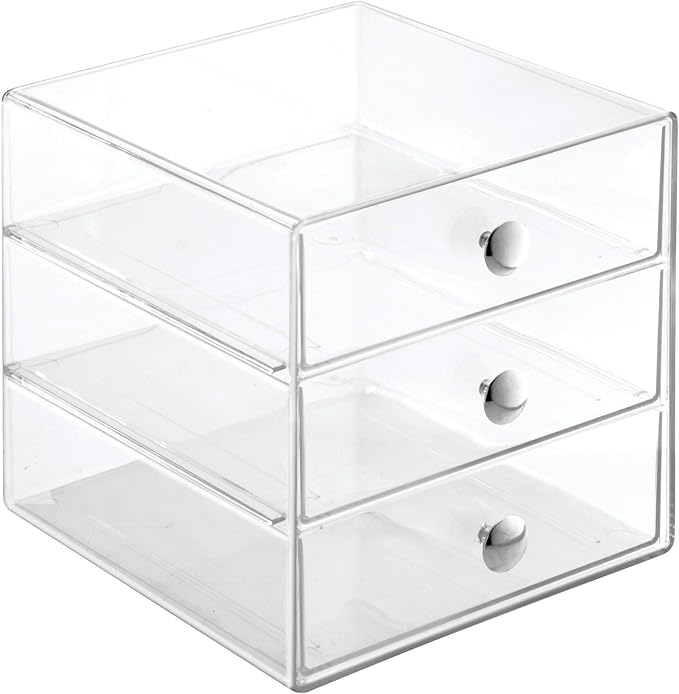 iDesign 3-Drawer Stackable Makeup Organizer - Clear Plastic Drawers for Bathroom, Vanity, or Desk