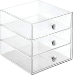 iDesign 3-Drawer Stackable Makeup Organizer - Clear Plastic Drawers for Bathroom, Vanity, or Desk