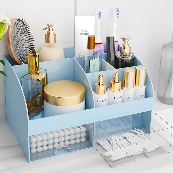 Makeup Organizer with Drawers, Cosmetic Storage for Dresser Vanity and Bathroom Countertop, Beauty Holder for Lipstick Brush,