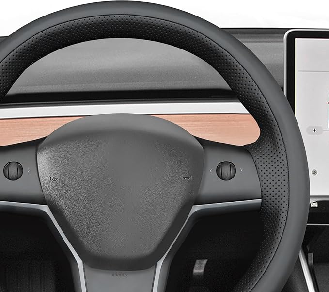 MEWANT Tesla Model 3/Model Y Hand Stitched Steering Wheel Cover for Tesla Model 3 2017-2023 / Model Y 2020-2023 for Tesla Model 3/Y Accessories(3D Style)