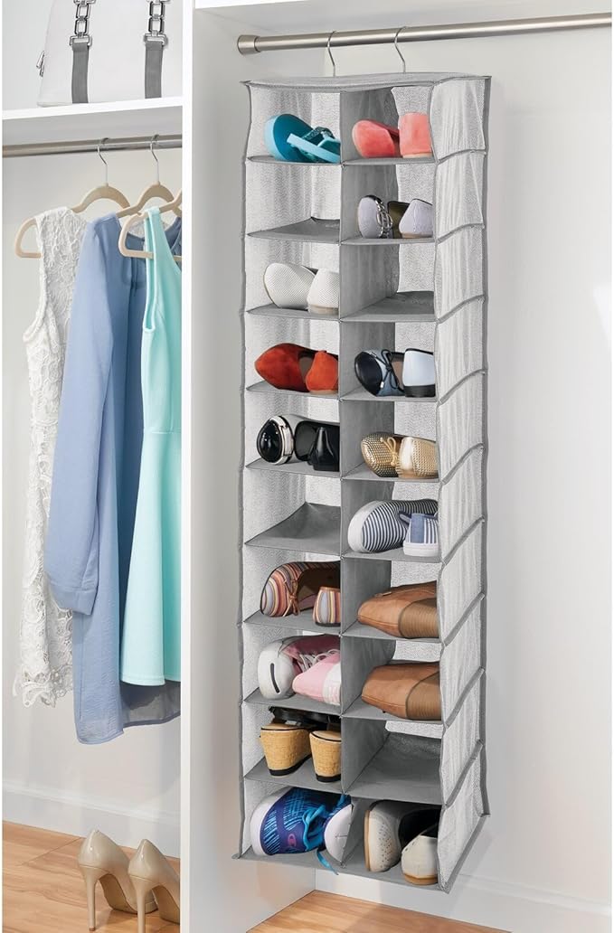 mDesign Soft Fabric Closet Organizer - Holds Shoes, Handbags, Clutches, Accessories - Large, 20 Shelf Over Rod Hanging Storag