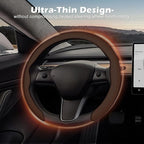 Frani Nappa Leather Steering Wheel Cover,Universal Fit 15 Inch-Premium Non-Slip Breathable Comfort Grip for Cars Trucks SUVs,Anti-Slip Durable Interior Upgrade Cocoa Brown
